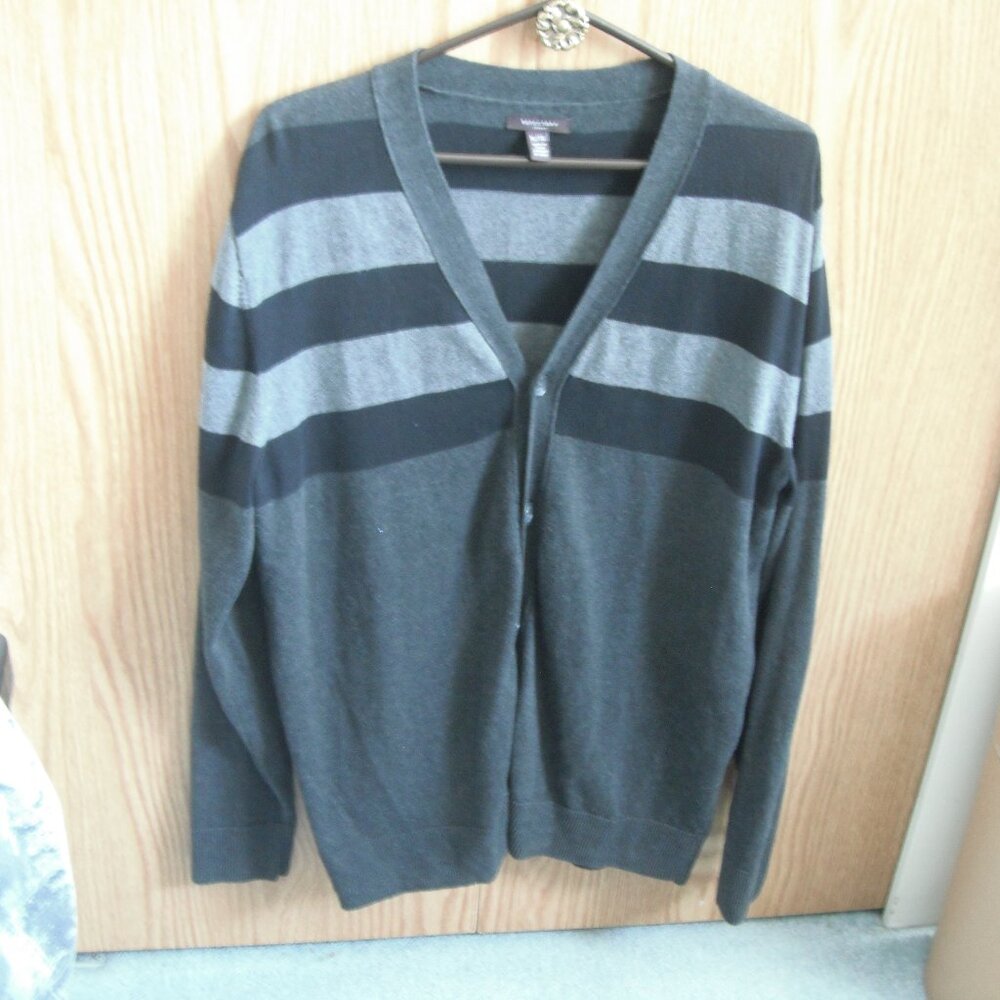 Refectory London Men Gray Black Knit Sweater Size XL 100% Cotton